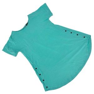 Reborn Turquoise Short Sleeve Button Sides A-Line Tunic Top, Medium